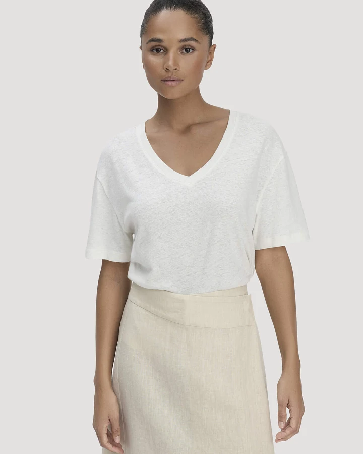 hessnatur Damen T-Shirt Oversize aus Leinen und Bio-Baumwolle - weiß - Größe XL