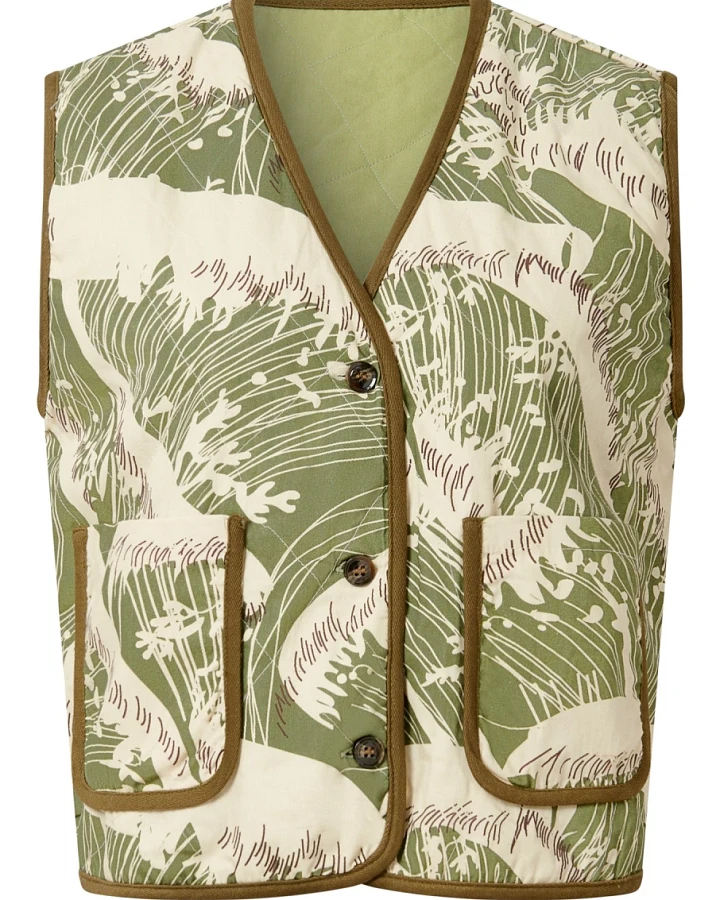 KOMODO Damen vegan Weste Reversible Wave Salbeigrün