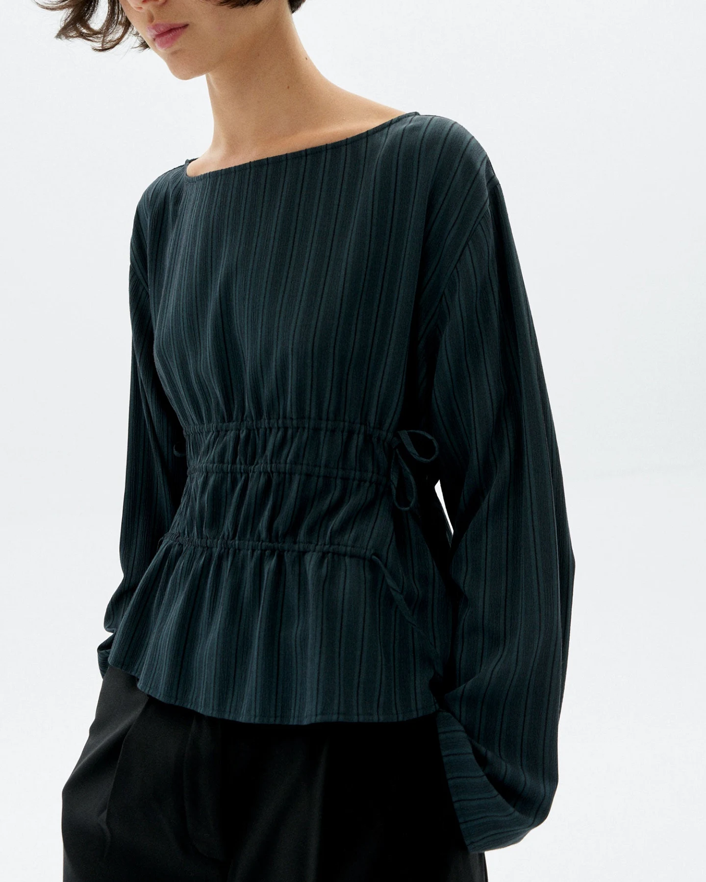 Thinking MU Damen vegan Bluse Devin Gestreift Grün – Ansicht 2