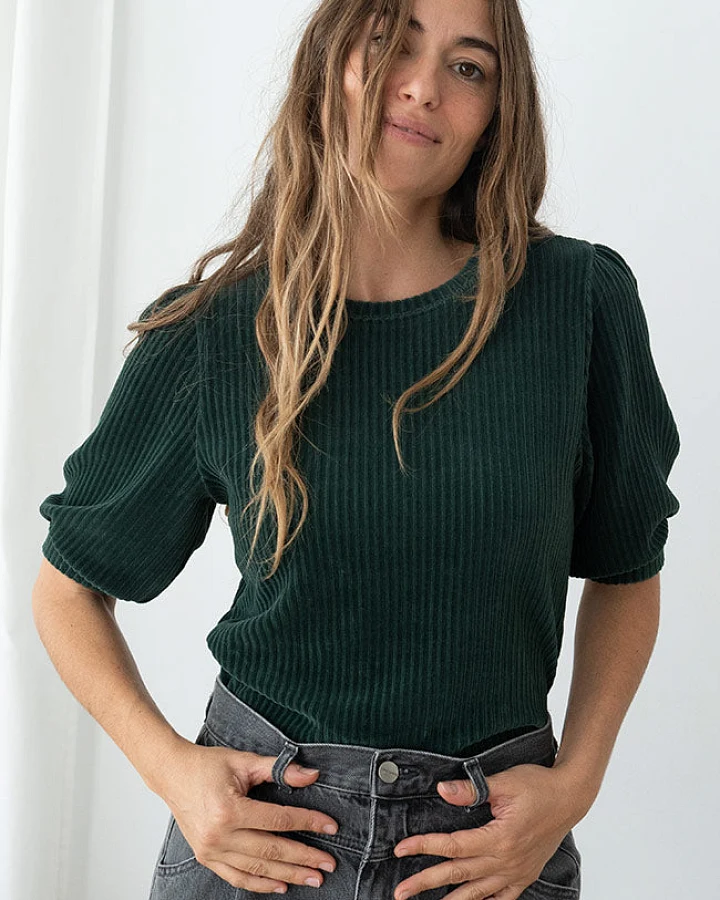 TWOTHIRDS Damen vegan Hemd Horst Vegan Velvet Dunkelgrün