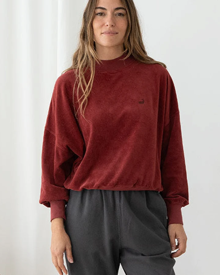 TWOTHIRDS Damen vegan Pullover Binz Veganer Samt Weinrot