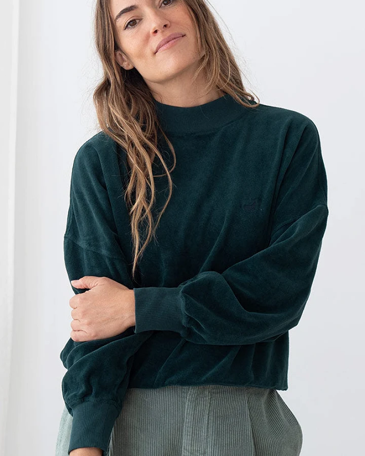 TWOTHIRDS Damen vegan Pullover Binz Veganer Samt Dunkelgrün