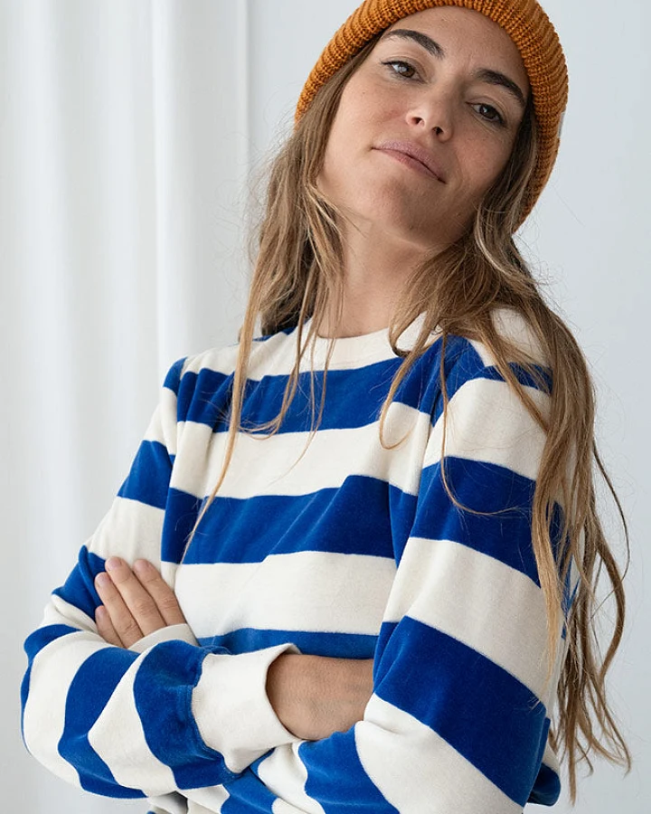 TWOTHIRDS Damen vegan Longsleeve Hawi Ultramarine Stripes