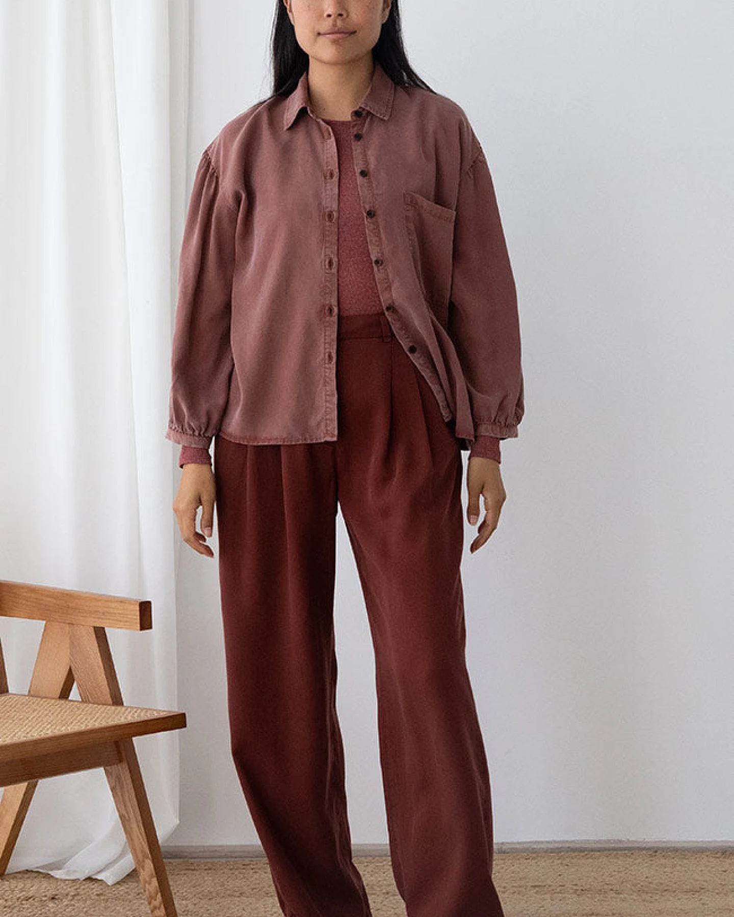 TWOTHIRDS Damen vegan Bluse Recco Weinrot – Ansicht 2