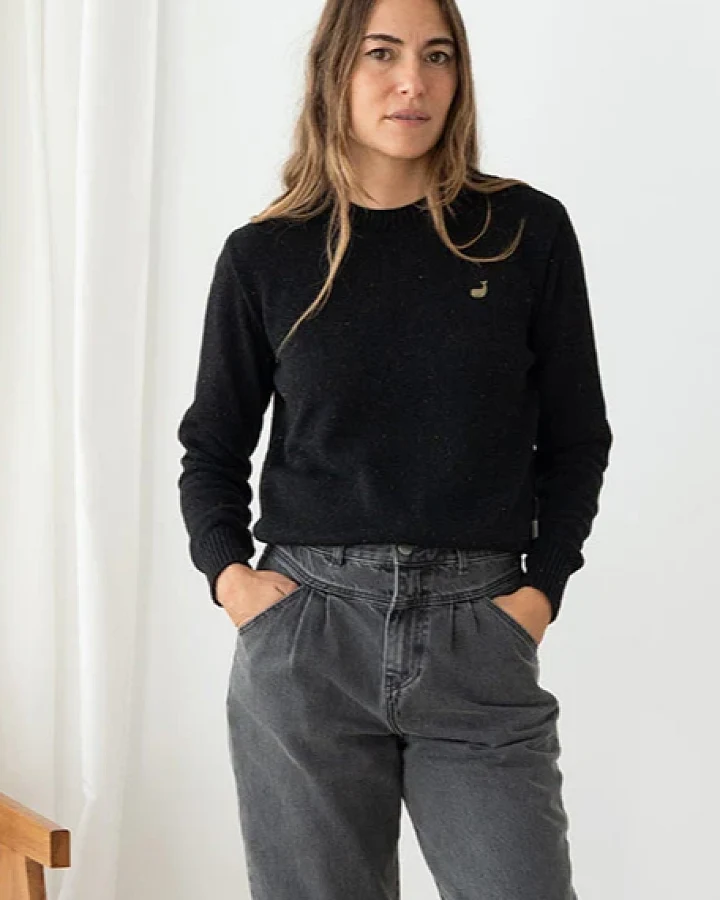 TWOTHIRDS Damen vegan Sweater Wando Schwarz Meliert