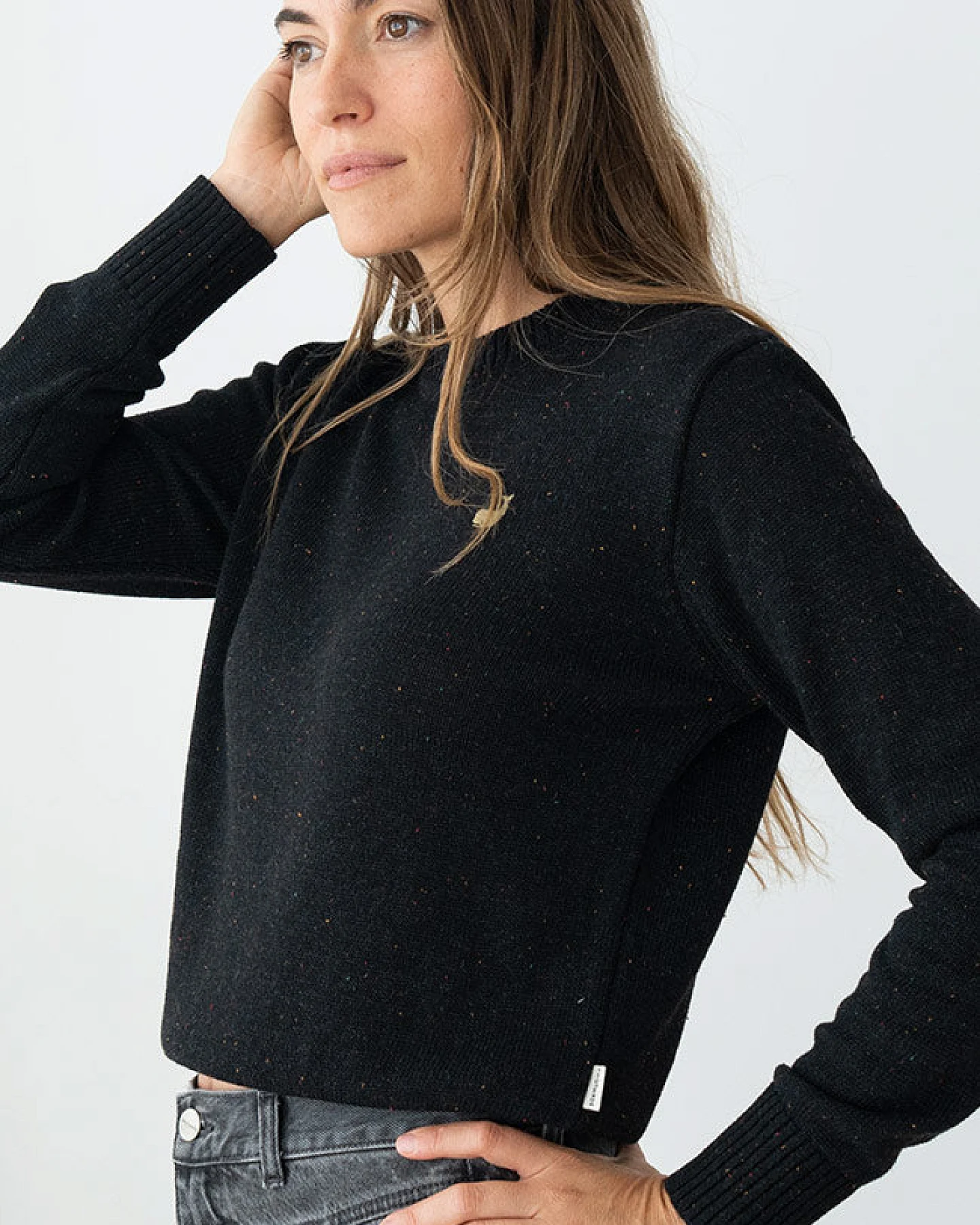 TWOTHIRDS Damen vegan Sweater Wando Schwarz Meliert – Ansicht 2