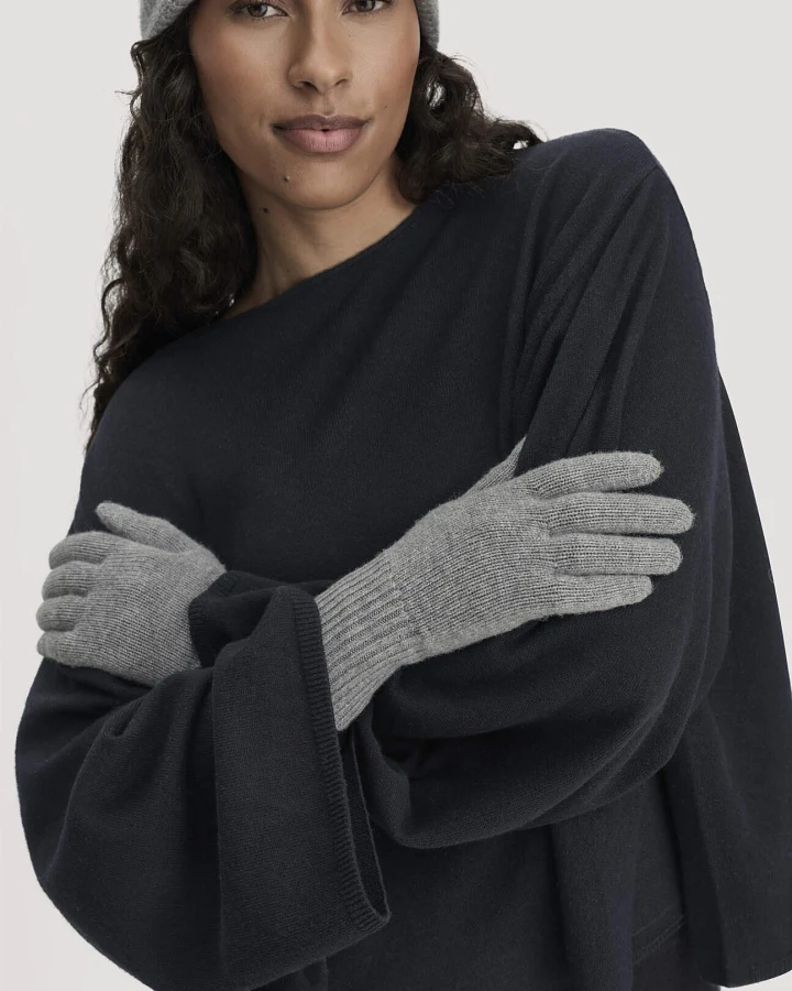 Produktseite: hessnatur Damen Strick Handschuhe aus Bio-Merinowolle mit Cashmere - grau - Größe 1size