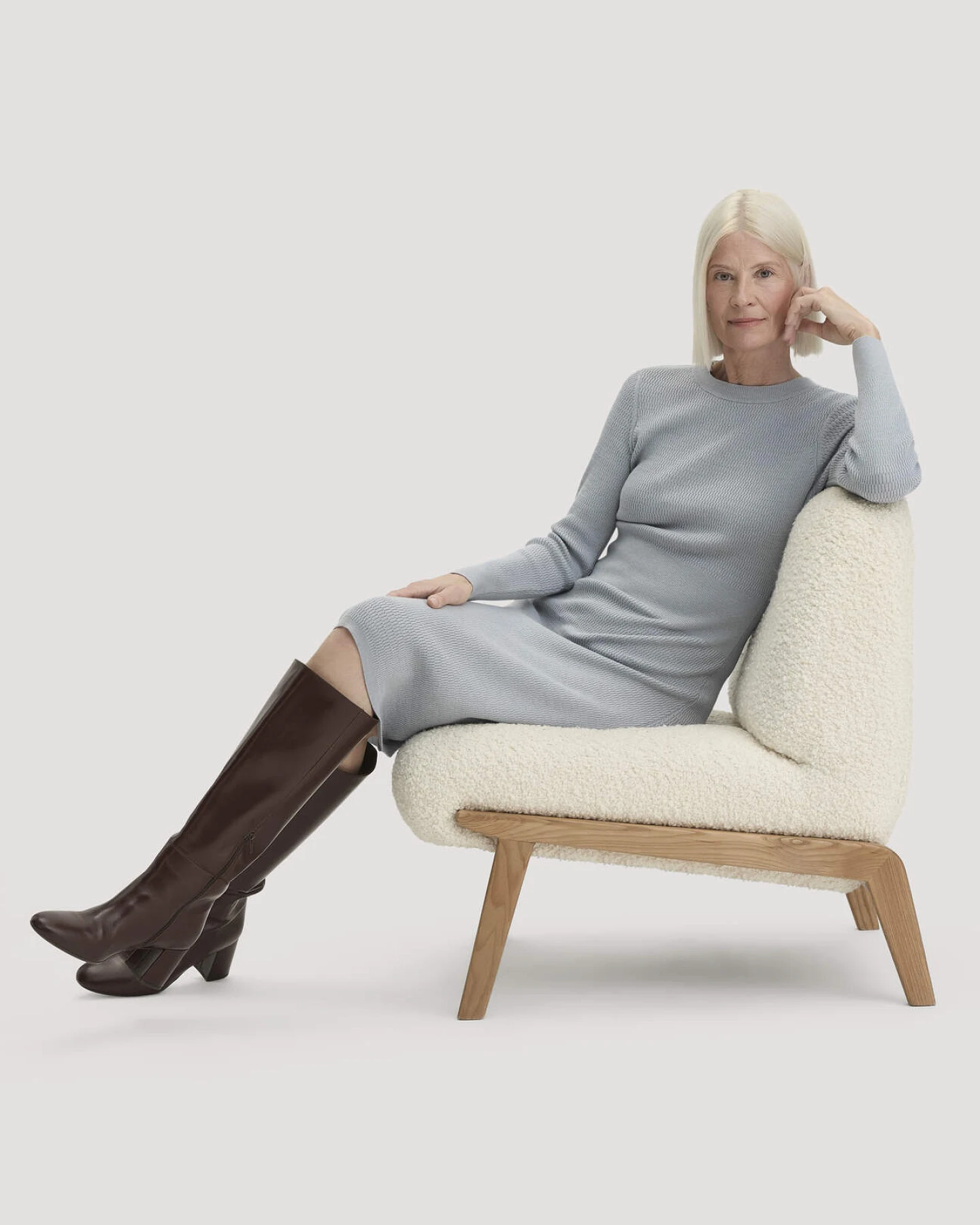 hessnatur Damen Strick Kleid Regular aus Bio-Baumwolle mit Bio-Merinowolle - blau - Größe L – Ansicht 4