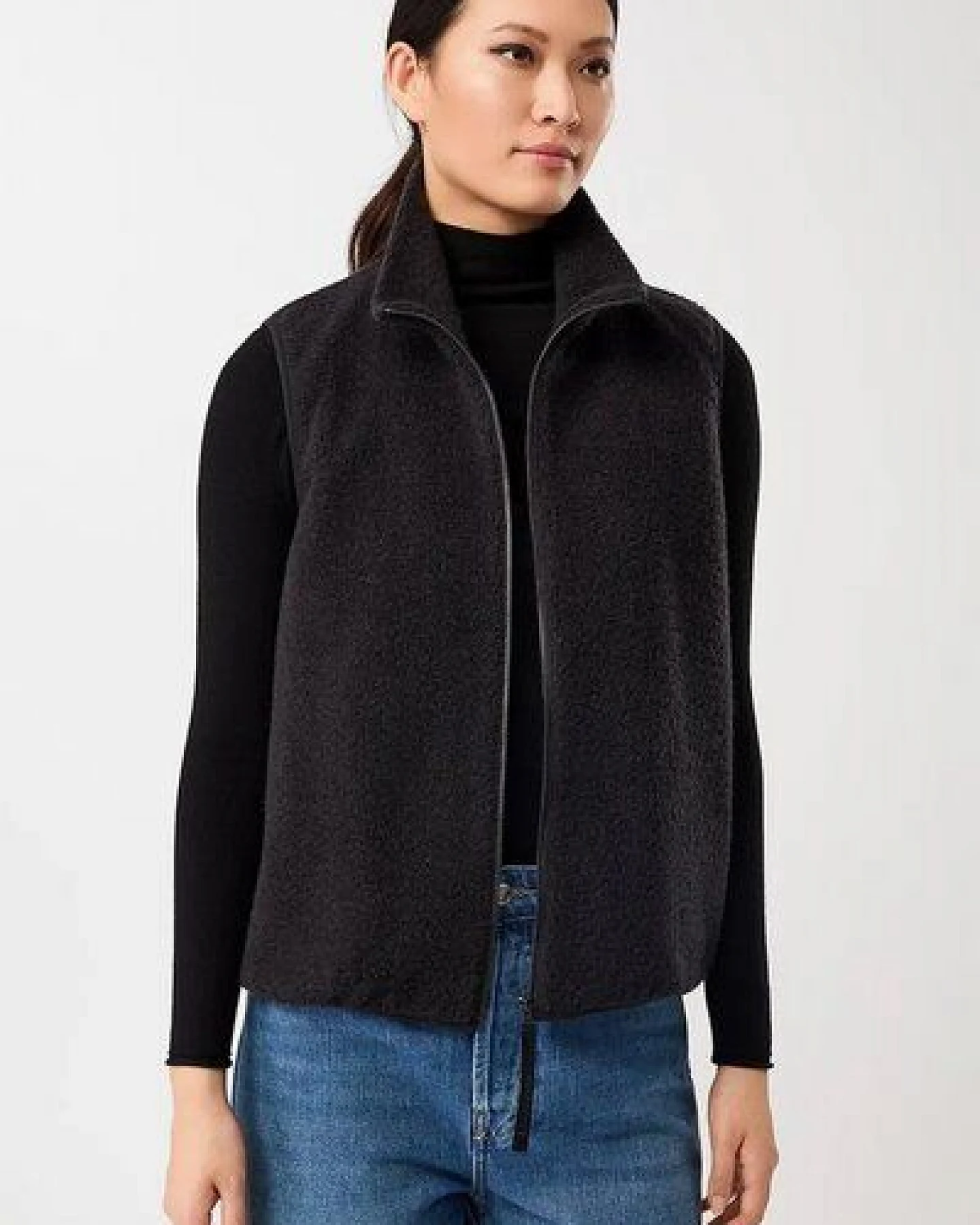LangerChen Weste mit Stehkragen aus Woll-Fleece – Ansicht 3