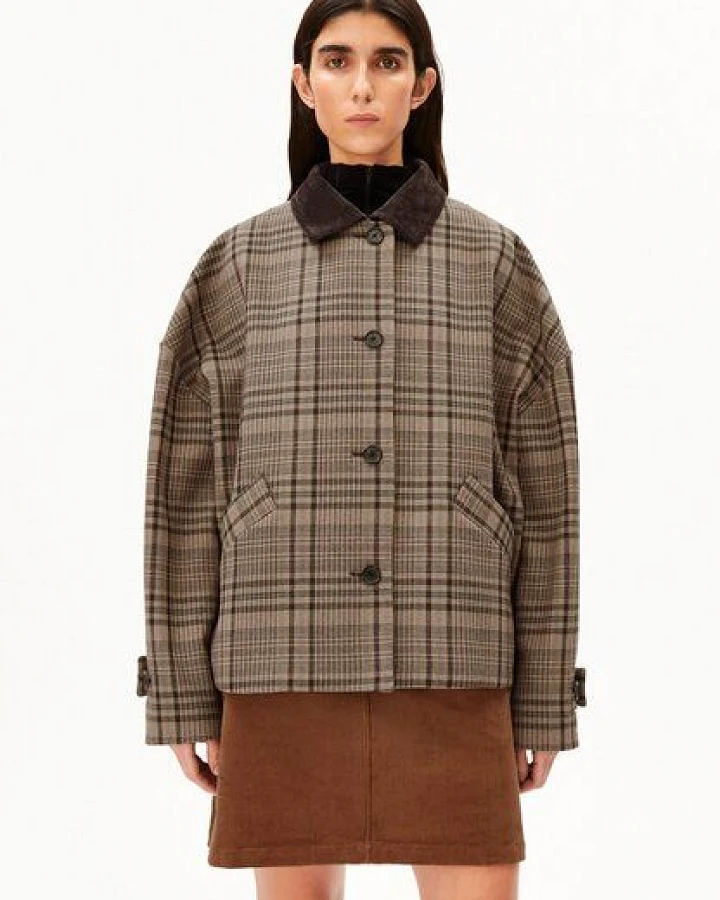 ARMEDANGELS CHECK BARN Damen Karierte Scheunenjacke aus recyceltem Woll-Mix