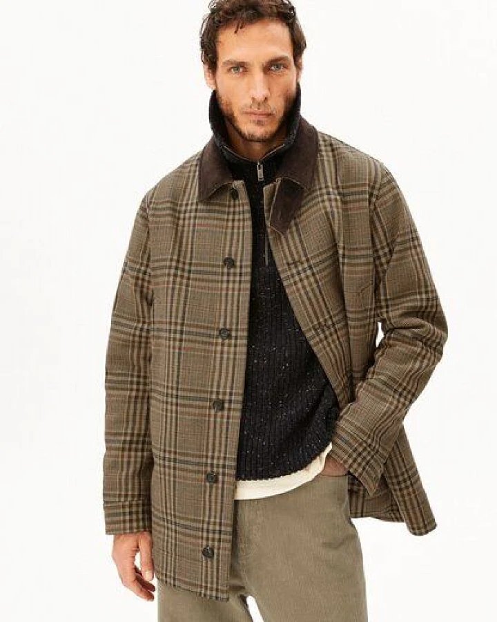 ARMEDANGELS CHECK Herren Karierter Mantel aus recyceltem Woll-Mix