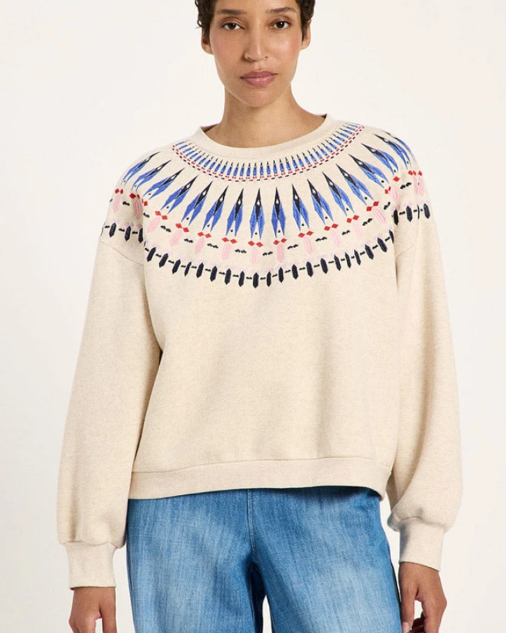 Lanius Damen vegan Sweatshirt Statement Creme Multi