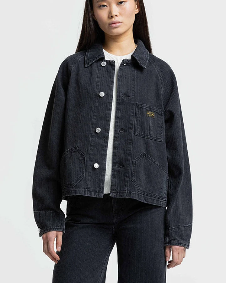 Kings of Indigo Damen vegan Jacke Jeena Gestreift Washed Black