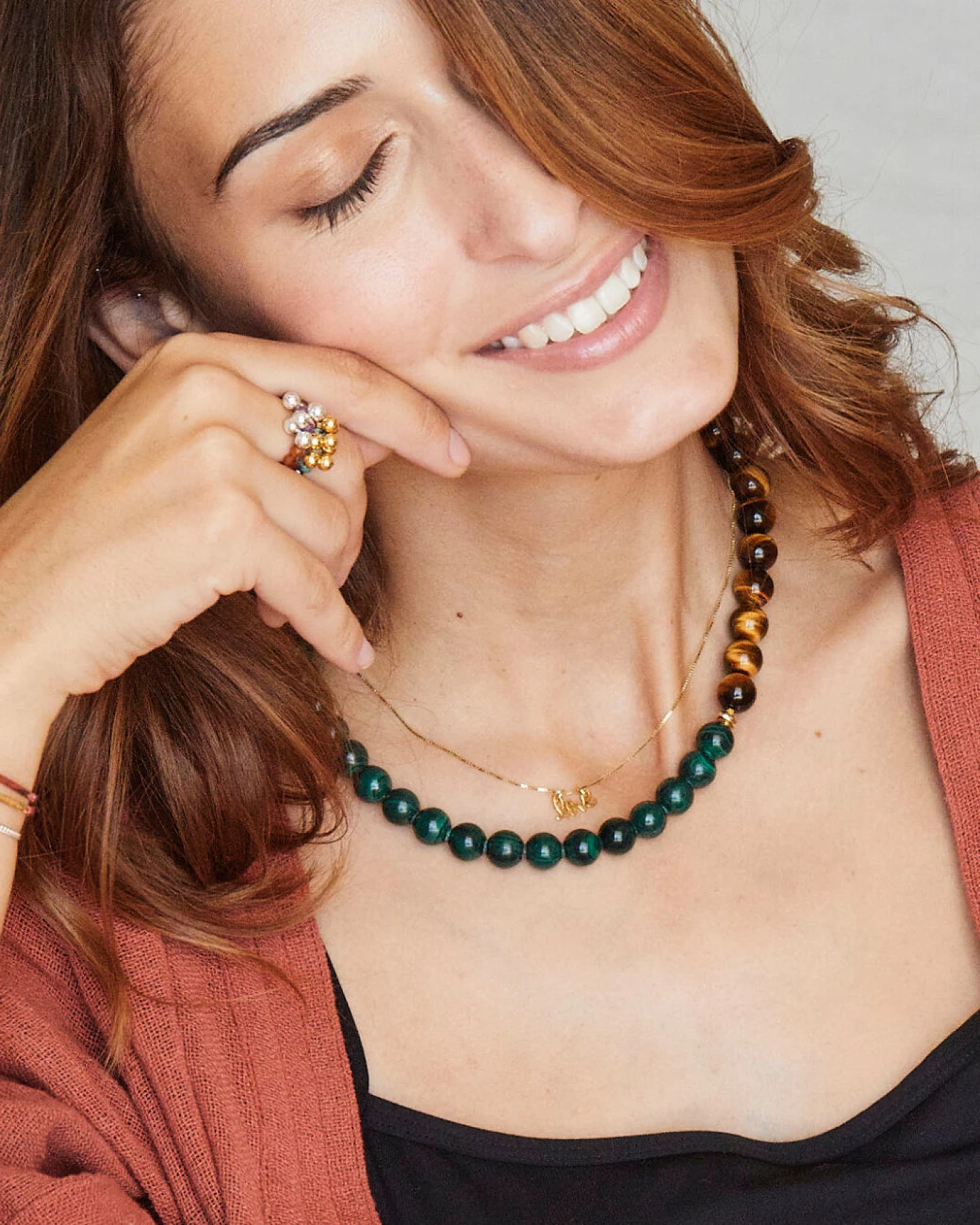 Hoffnungsträger Edelstein Kette Tigerauge & Malachit – Ansicht 2