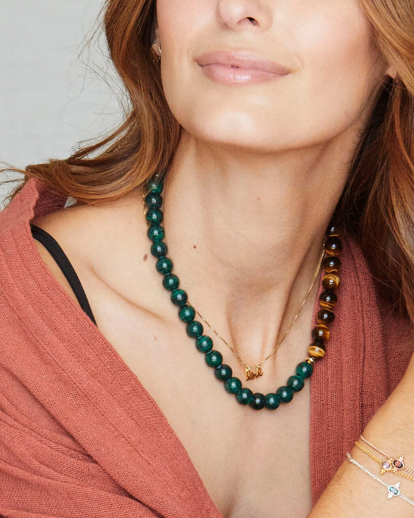 Hoffnungsträger Edelstein Kette Tigerauge & Malachit – Ansicht 3