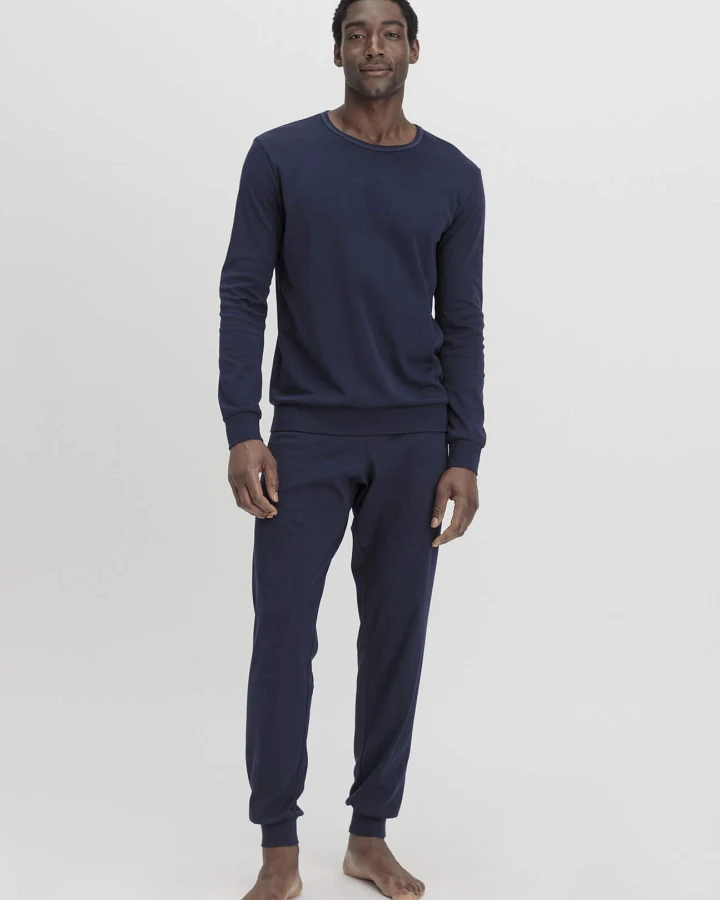 hessnatur Herren Pyjama PURE NATURE aus Bio-Baumwolle - blau - Größe 46