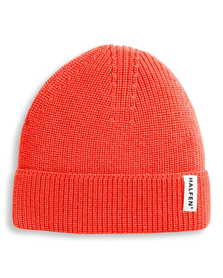 Halfen Strickerei - Strick-Beanie Merinowolle neon orange 2-4y