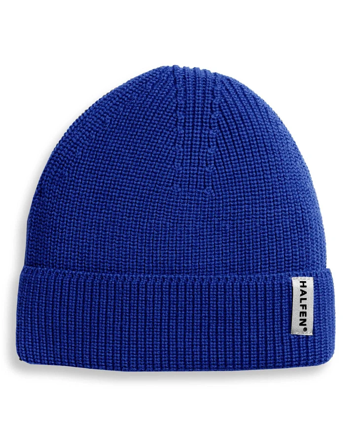 Halfen Strickerei - Strick-Beanie Merinowolle royal blau 2-4y