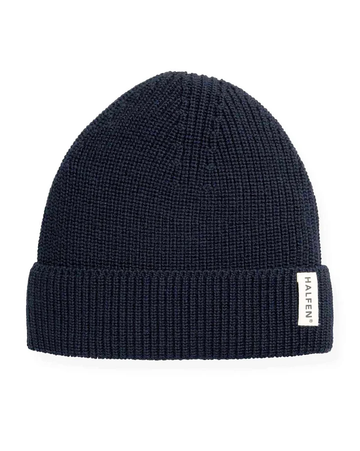 Halfen Strickerei - Strick-Beanie Merinowolle marine 4-6y