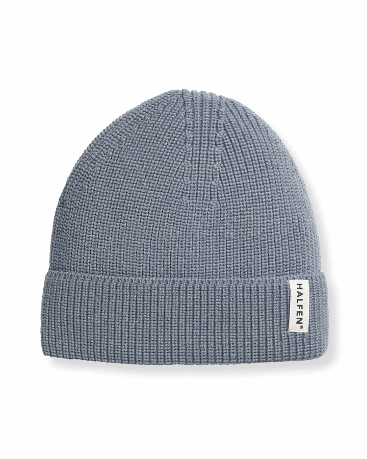 Halfen Strickerei - Strick-Beanie Merinowolle rauchblau 4-6y