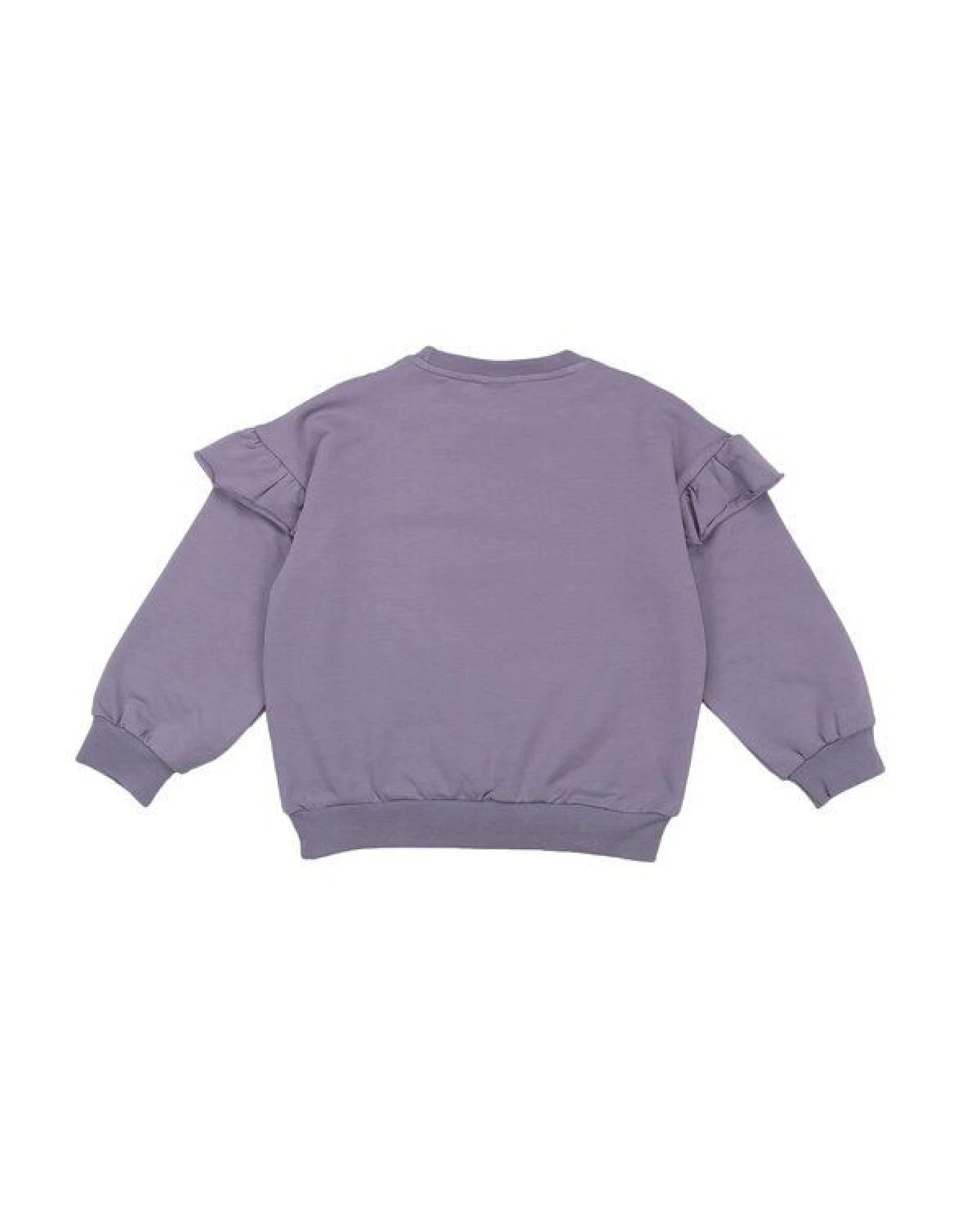 Kinder Ruffle Sweatshirt lila GOTS-Bio-Baumwolle, Volant an Schultern, langarm – Walkiddy, weich, hautfreundlich & alltagstauglich – Ansicht 3
