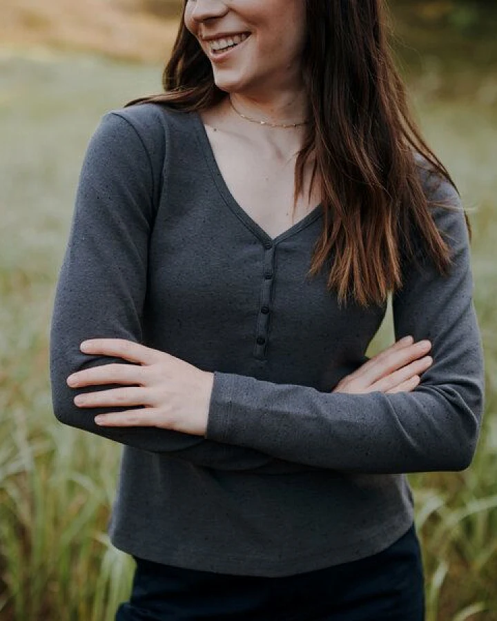 NORDLICHT Damen Henley Rippshirt Longsleeve aus Bio-Baumwolle HEDDA