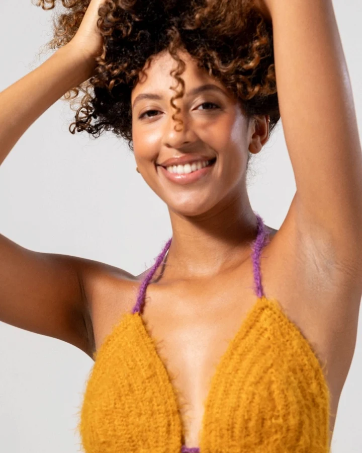 Understatement Damen vegan Bralette Knitted Triangle Senf/Elektrolila