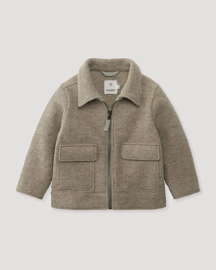 Produktseite: hessnatur Kinder Walkjacke aus Bio-Merinowolle - grau - Größe 98/104