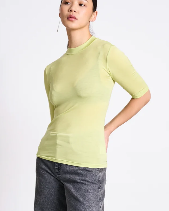 JAN N JUNE Damen vegan T-Shirt High Neck Tarma Granny Smith Grün