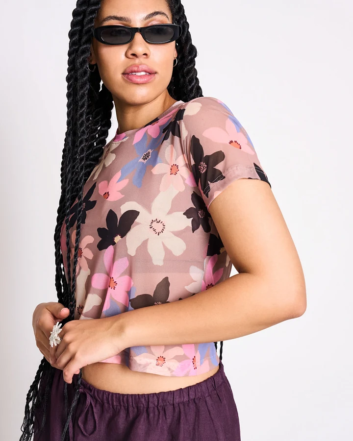 JAN N JUNE Damen vegan Mesh Shirt Evie Wild Bloom