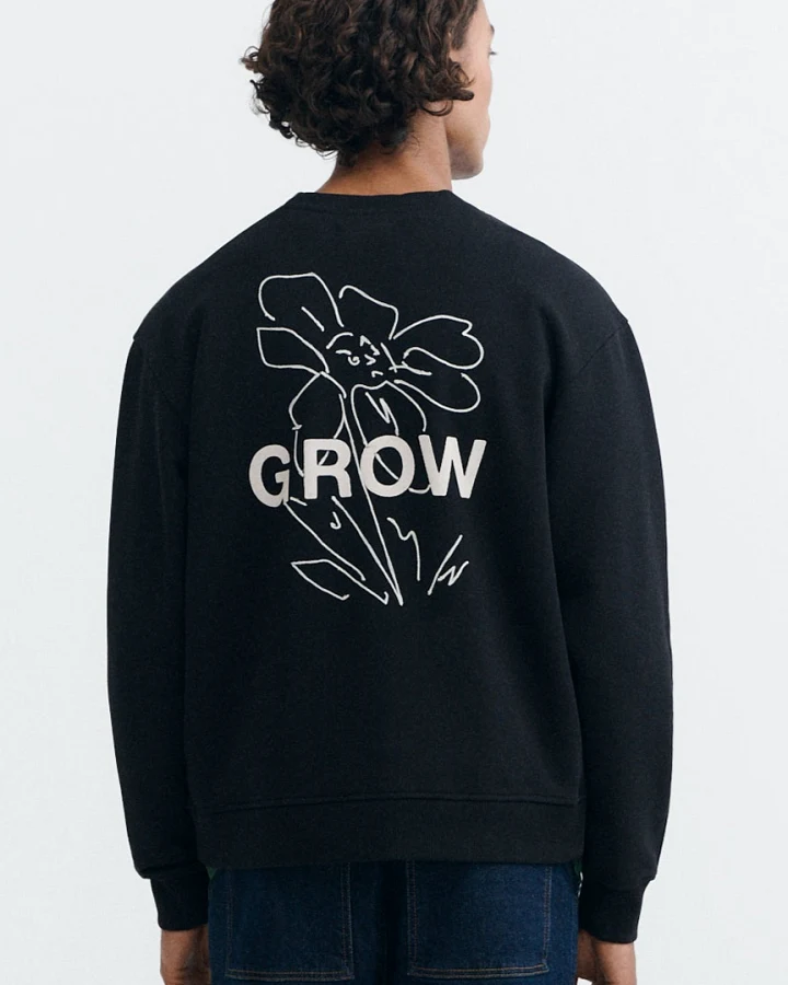 Thinking MU Herren vegan Sweatshirt Grow Leon Mit Stickerei Schwarz