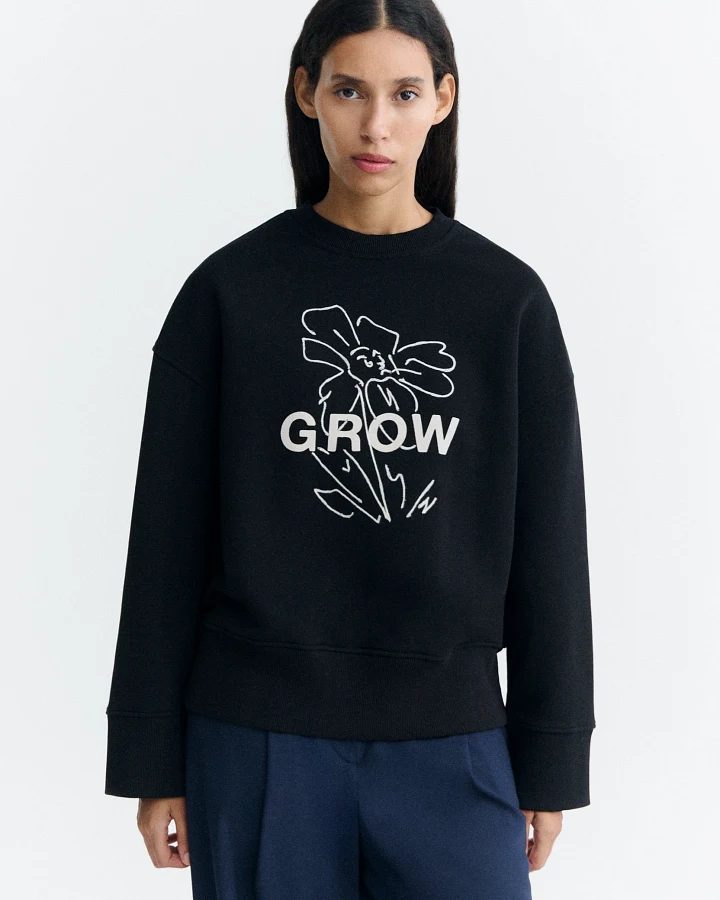 Thinking MU Damen vegan Sweatshirt Jimena Mit Stickerei Schwarz