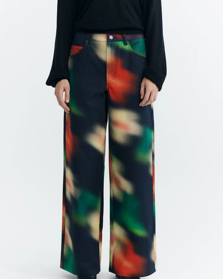 Thinking MU Damen vegan Hose Mit Weitem Bein Bloom Von Hedda Schwarz/Grün/Rot