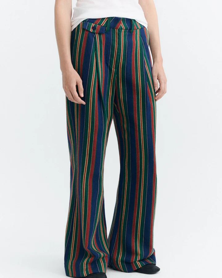 Thinking MU Damen vegan Hose Von Patricia Niedrige Leibhöhe Weit Geschnitten, Gestreift, Blau/Rot/Grün