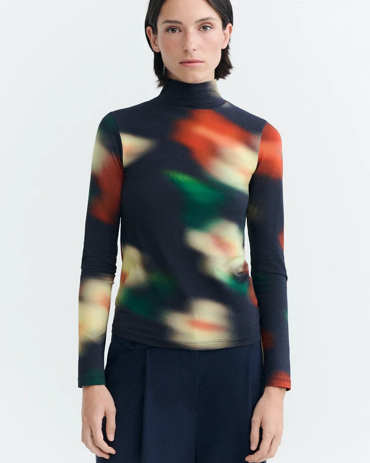 Thinking MU Damen vegan Top Bloom Ellen Schwarz/Rot/Grün