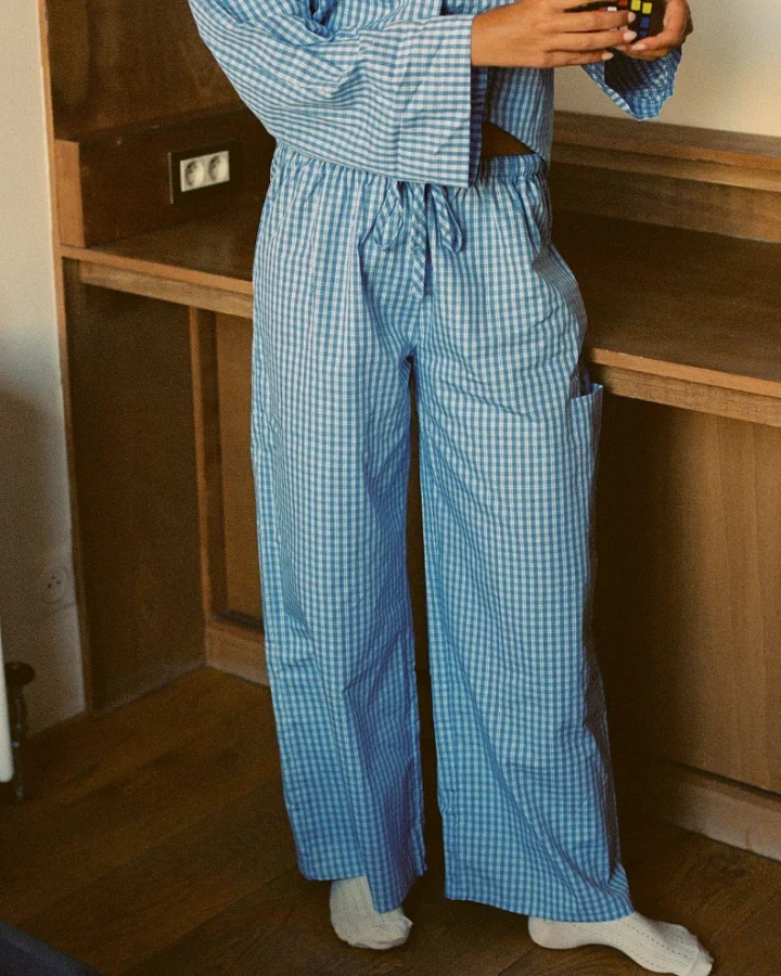 Nénés Damen vegan Hose Diana Kariert Blau
