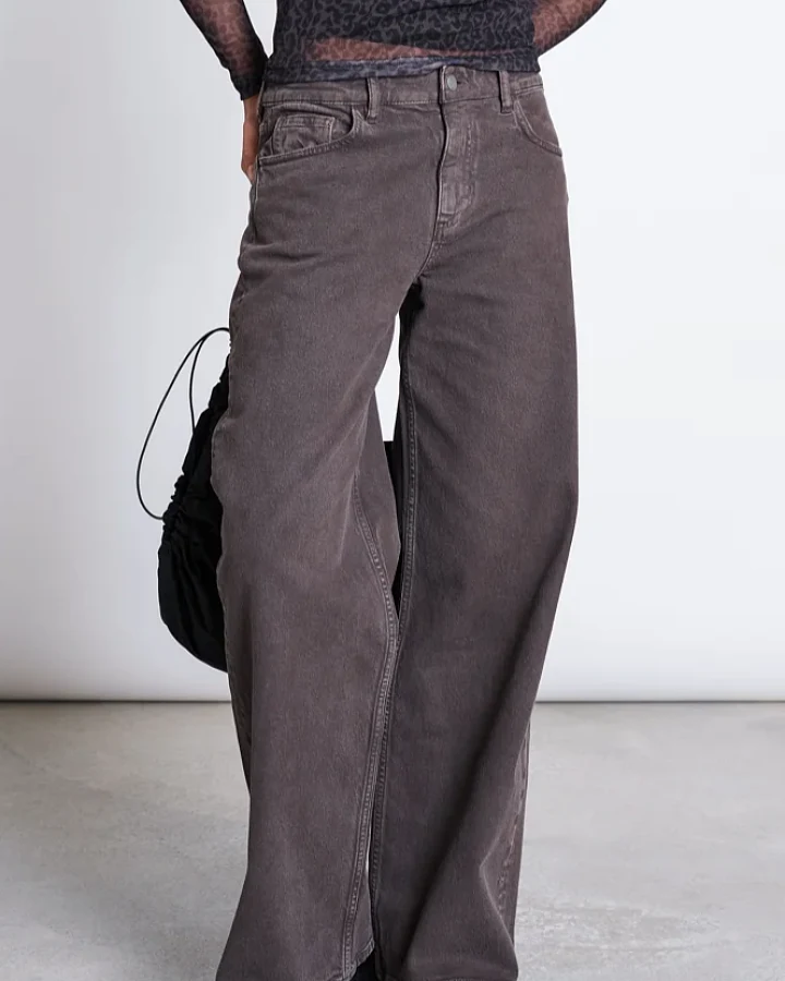 JAN N JUNE Damen vegan Jeans Wide Leg Midrise Tacna Schlamm