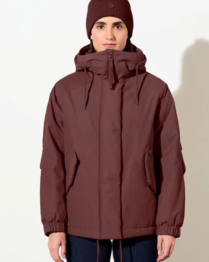 LangerChen Damen vegan Parka Padded Short Burgundy