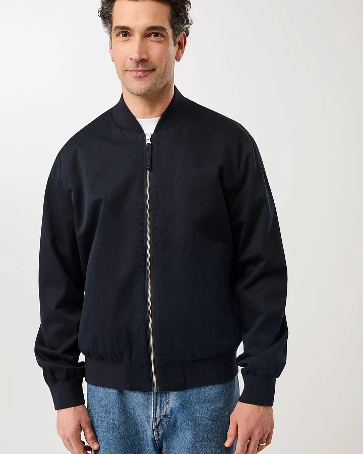 LangerChen Herren vegan Bomberjacke Mit Gerippten Bündchen, Marineblau
