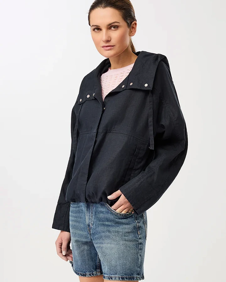 LangerChen Damen vegan Weite Jacke Mit Kapuze Und Kordelzug Marineblau