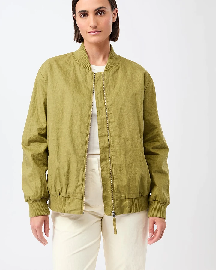 LangerChen Damen vegan Bomberjacke Side Zippers Grün Olive