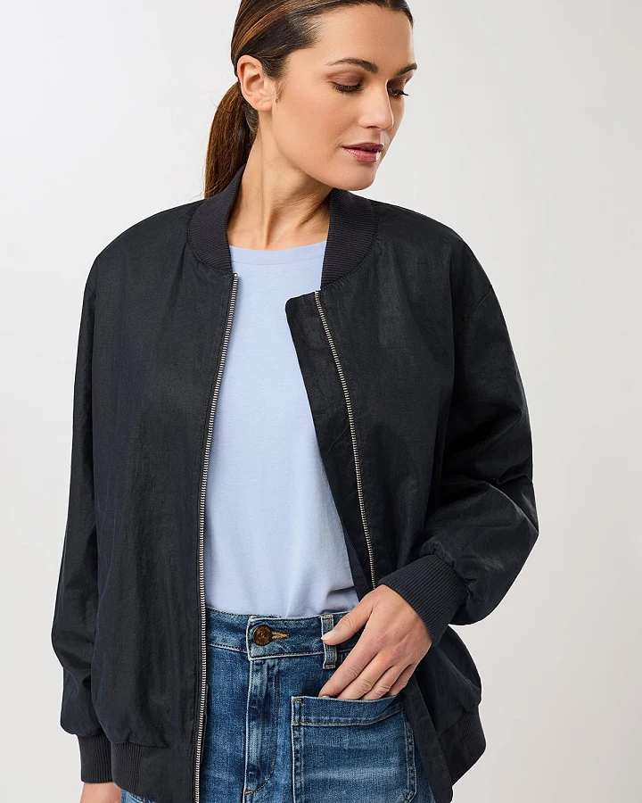 LangerChen Damen vegan Bomberjacke Mit Seitlichen Reißverschlüssen, Marineblau