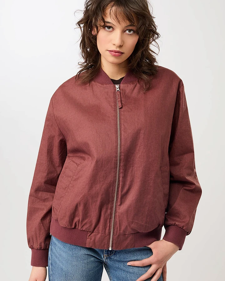 LangerChen Damen vegan Bomberjacke Side Zippers Rubywood