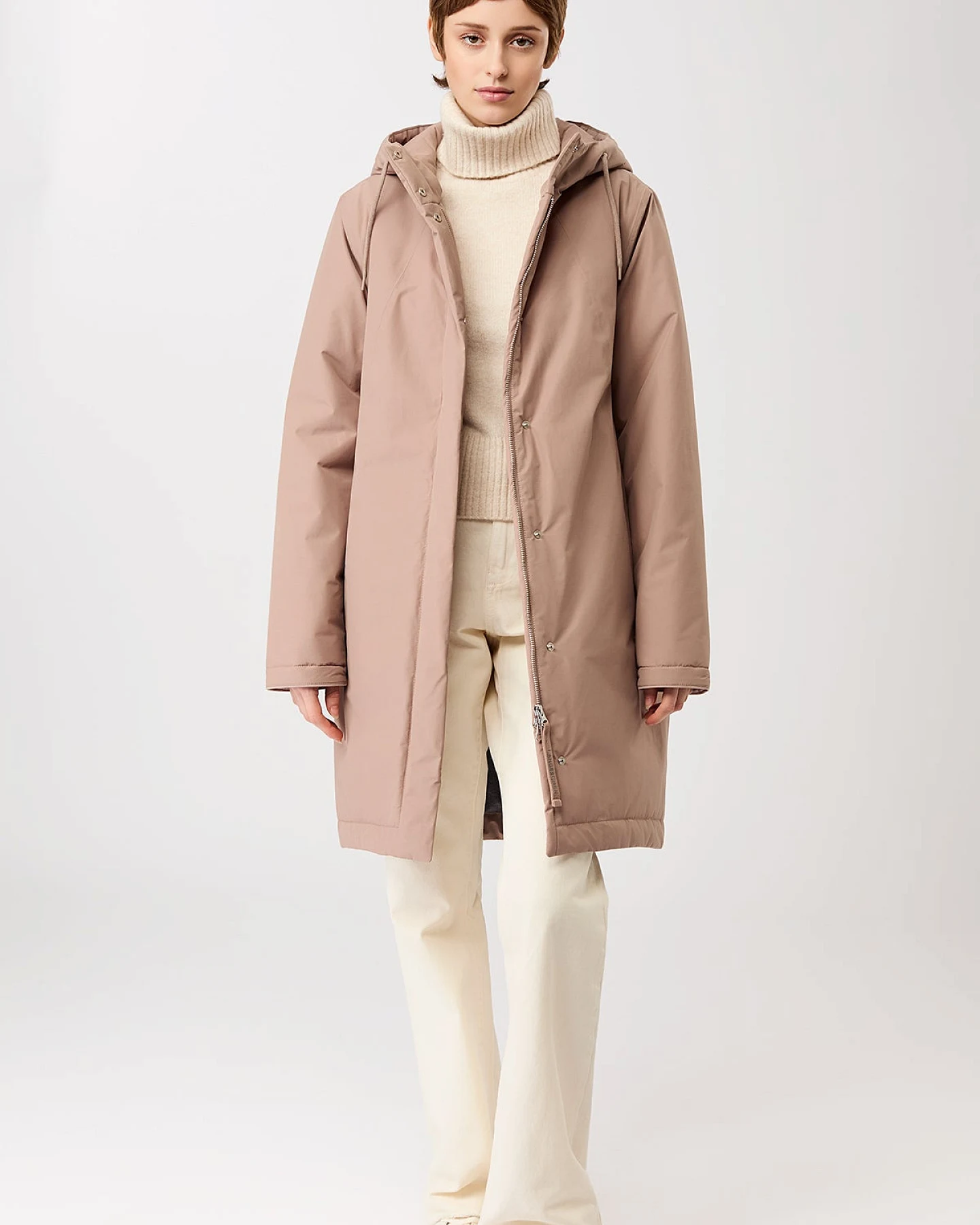 LangerChen Damen vegan Parka Wattiert Leicht Tailliert Cocoon Schnitt Beige – Ansicht 2