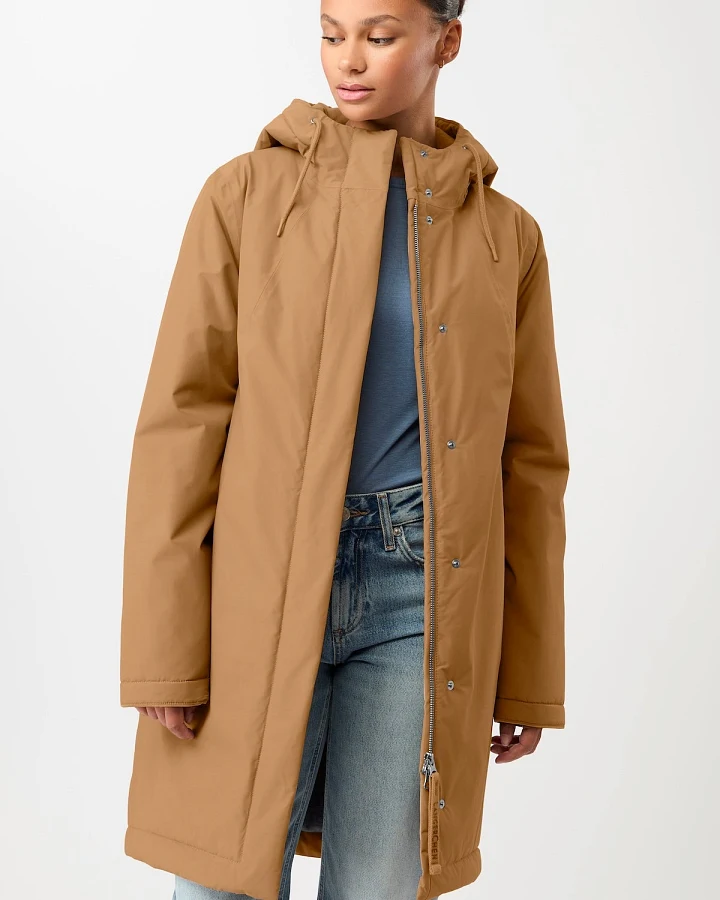 LangerChen Damen vegan Parka Wattiert Leicht Tailliert Farbe Eiche