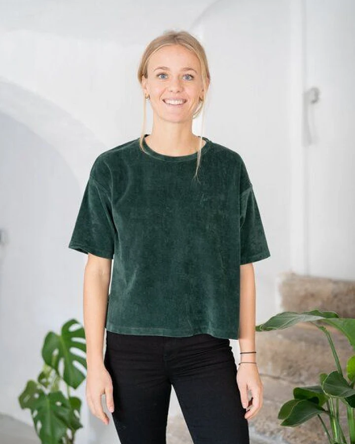 FUXBAU Frauen Cropped Samt T-Shirt