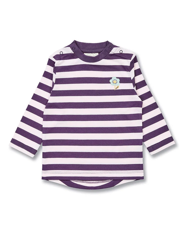 Baby Langarmshirt in Pflaume-Hellrosa geringelt, Modell LEJA