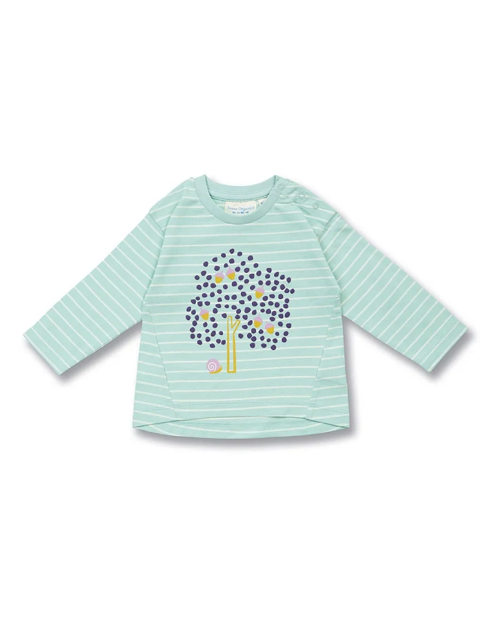 Baby Langarmshirt in Eismintgrün geringelt, Modell KLARA