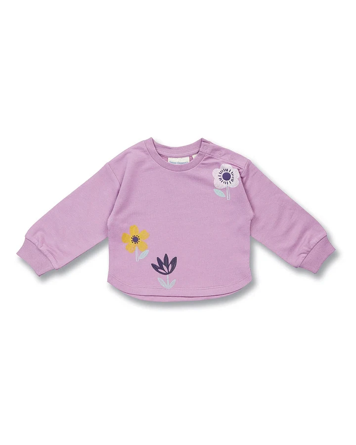 Baby Sweatshirt mit Blumen-Druck auf Flieder, Modell ABISSA