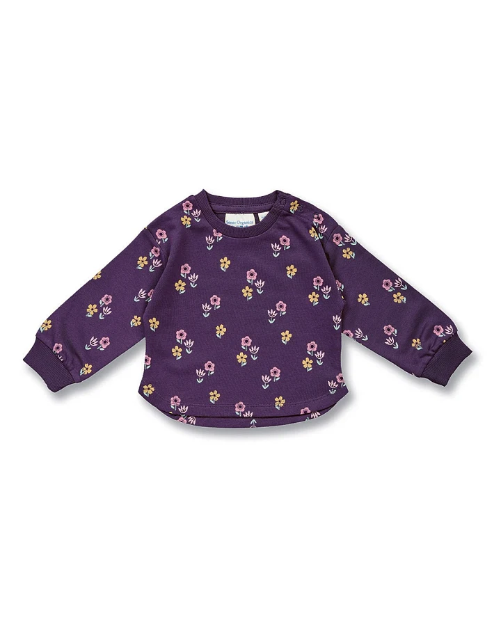 Baby Sweatshirt mit Blumen-Druck auf Pflaume, Modell ABISSA